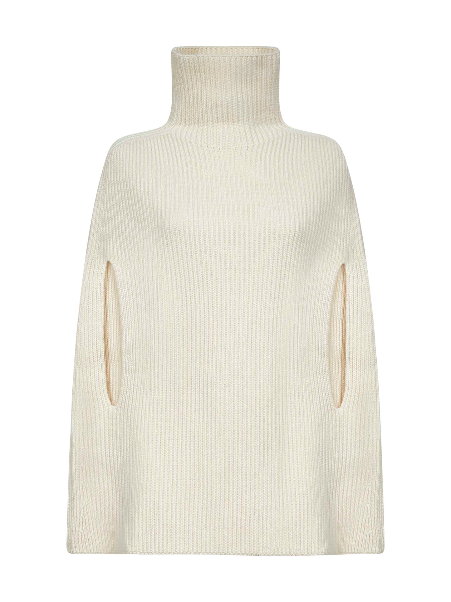 Ecru wool high-neck cape