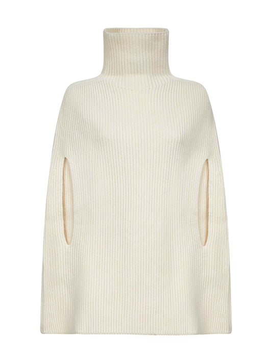 Ecru wool high-neck cape