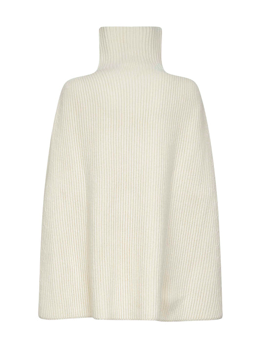 Ecru wool high-neck cape