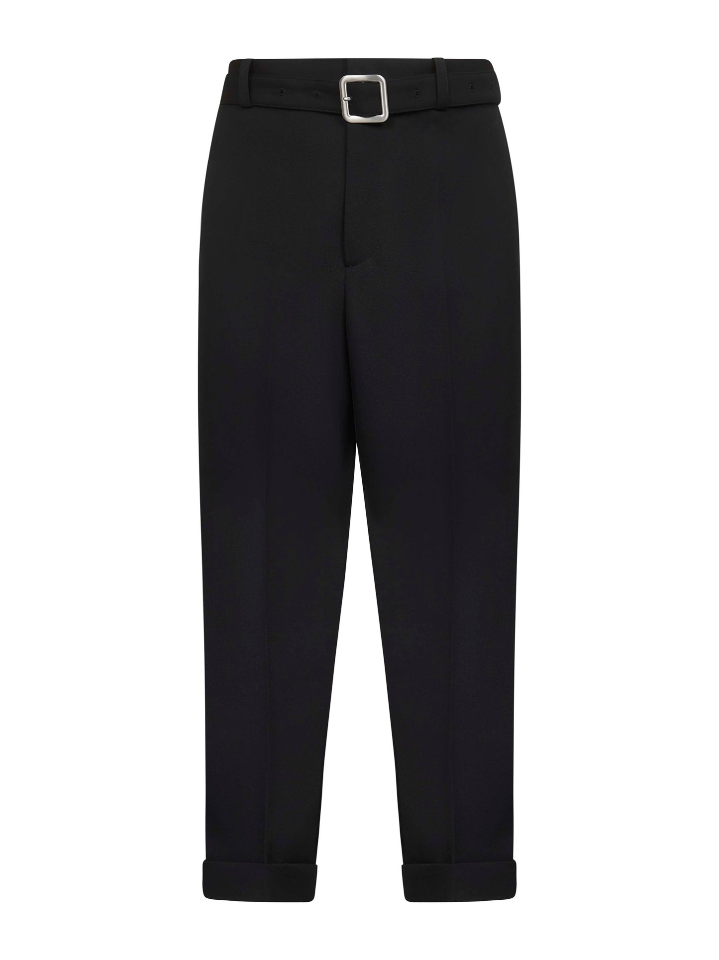 Pantaloni con cintura in gabardine di lana nera
