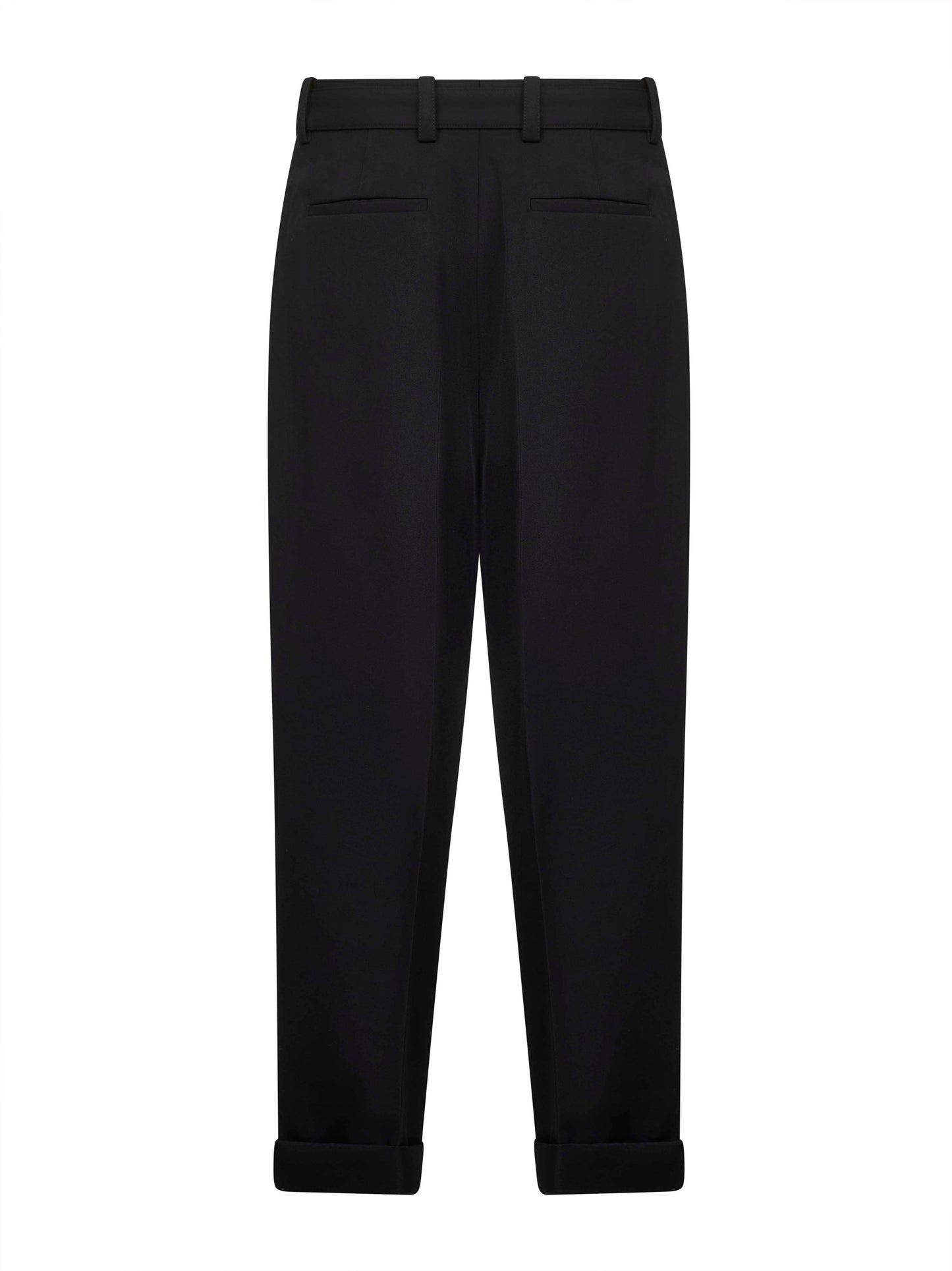Pantaloni con cintura in gabardine di lana nera