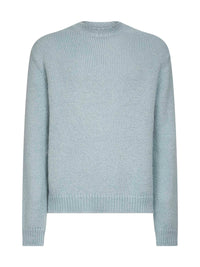 Powder blue alpaca and wool blend crewneck sweater