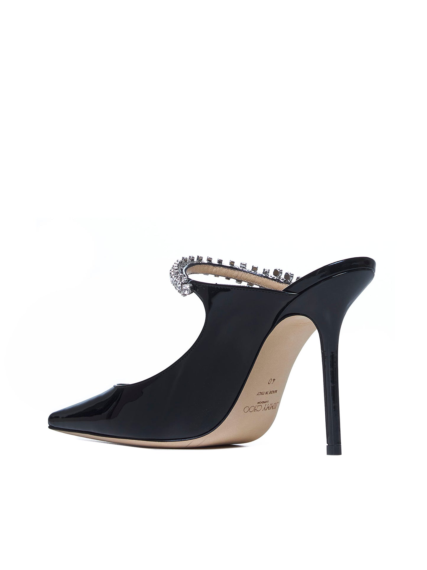 Mules Bing 100 in vernice con cristalli