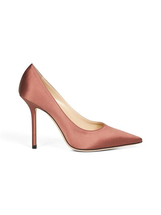 Cognac satin Love 100 pointed-toe pumps
