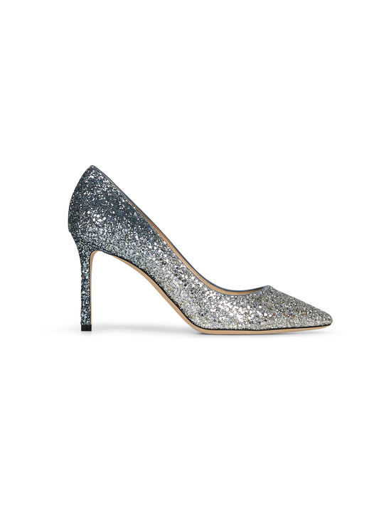 Silver and blue glitter Romy 85 pumps