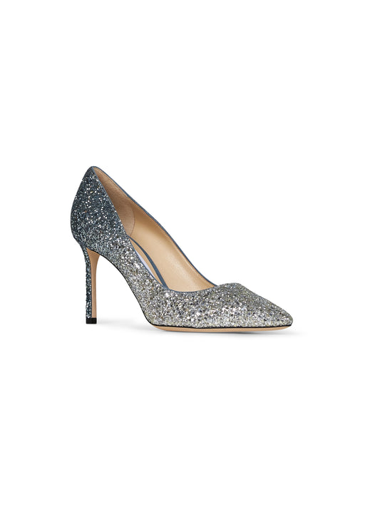 Silver and blue glitter Romy 85 pumps