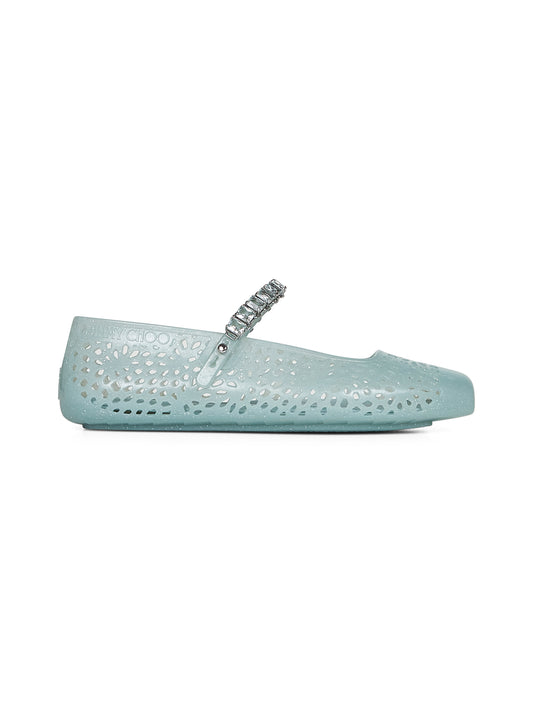 Light green Jelly ballet flats with crystal