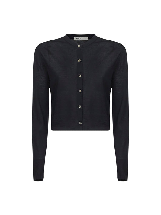 Black fine merino wool knit Brieta cardigan