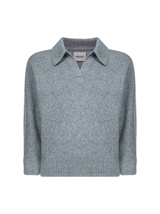 Grey cashmere knit Herve polo shirt