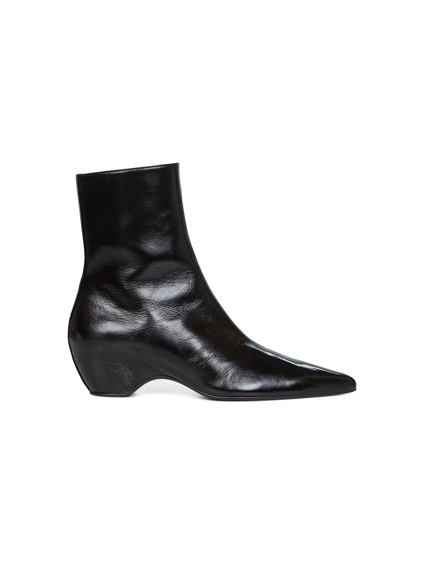 Black glazed leather Sybil ankle boots