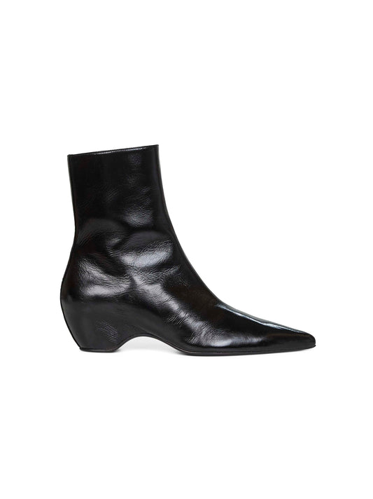Black glazed leather Sybil ankle boots