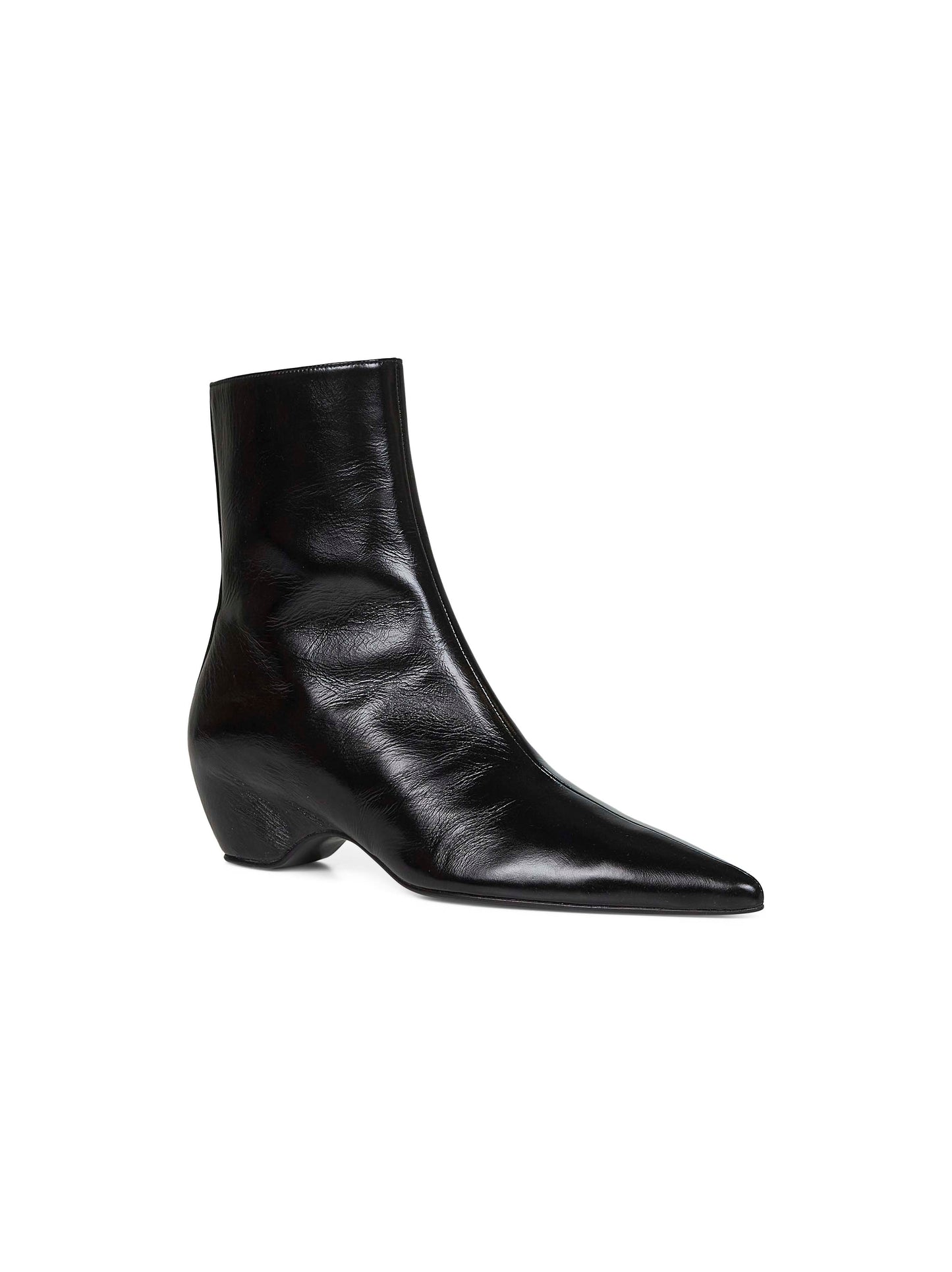Black glazed leather Sybil ankle boots