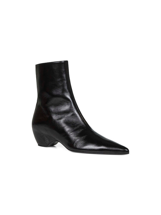Black glazed leather Sybil ankle boots