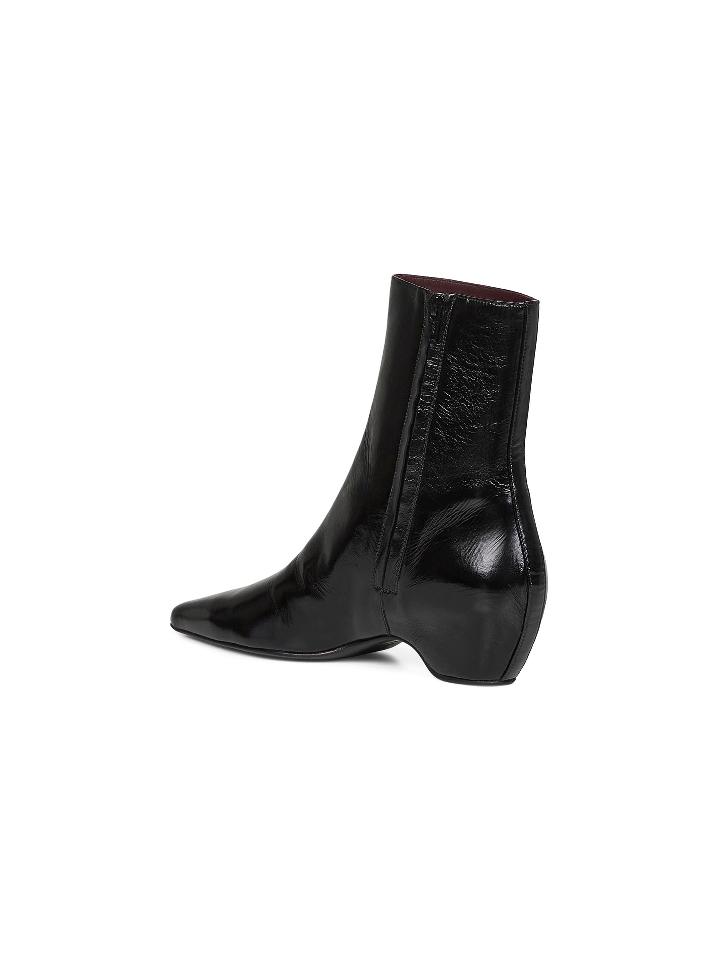 Black glazed leather Sybil ankle boots