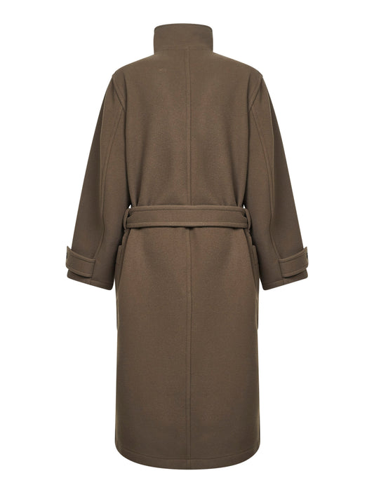 Cappotto a vestaglia in double di lana marrone