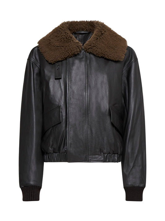 "Leather blouson jacket with shearling"