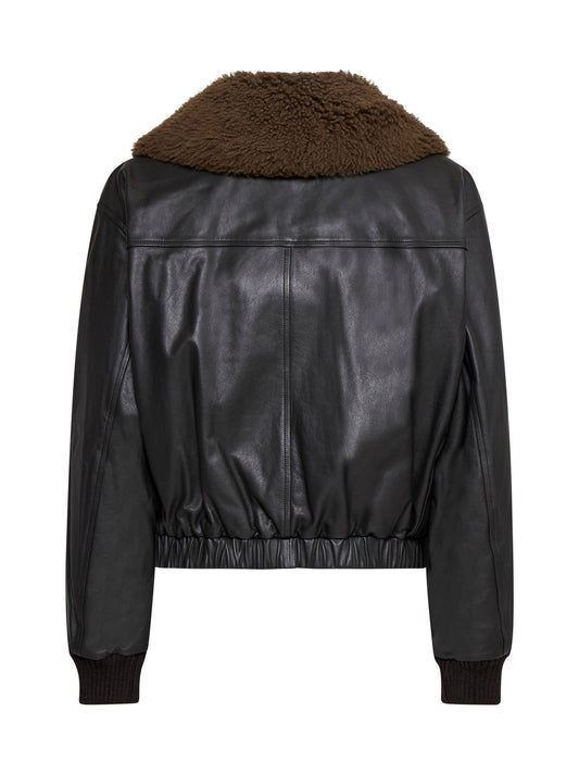 "Leather blouson jacket with shearling"
