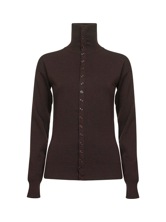 Purple mercerized wool fitted cardigan