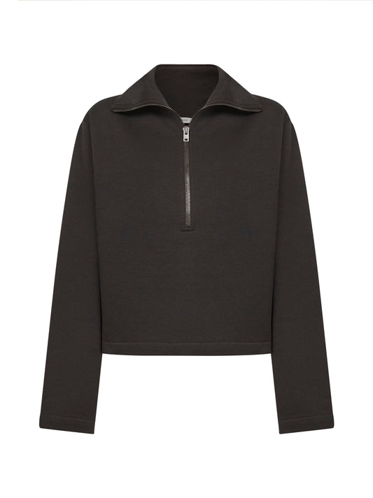 Grey wool and cotton half-zip sweatshirt