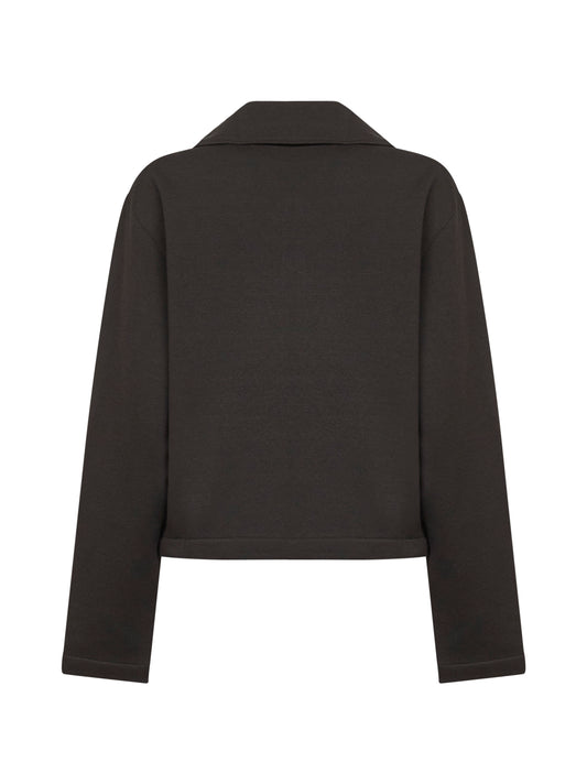 Grey wool and cotton half-zip sweatshirt