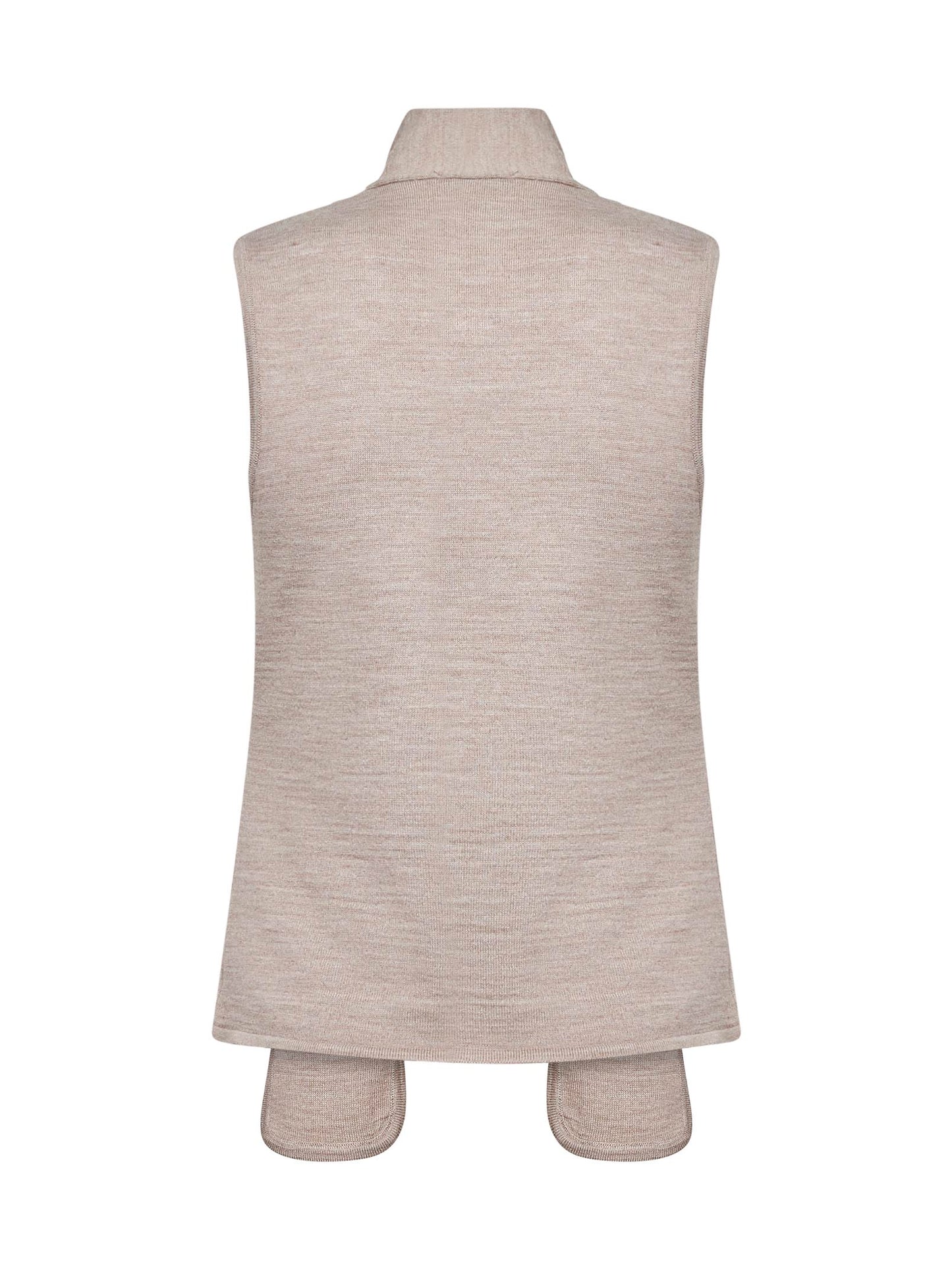 Cardigan smanicato asimmetrico in misto lana beige