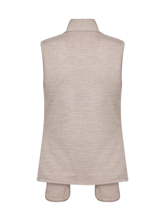 Cardigan smanicato asimmetrico in misto lana beige