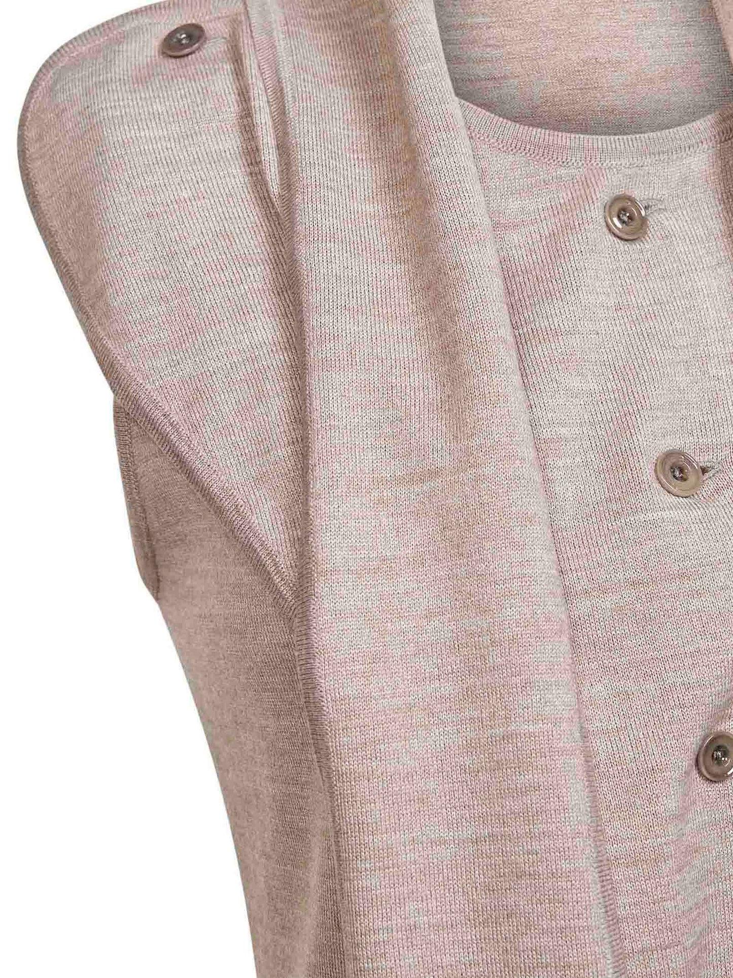 Cardigan smanicato asimmetrico in misto lana beige