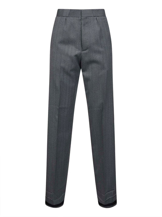 Grey herringbone wool blend trousers
