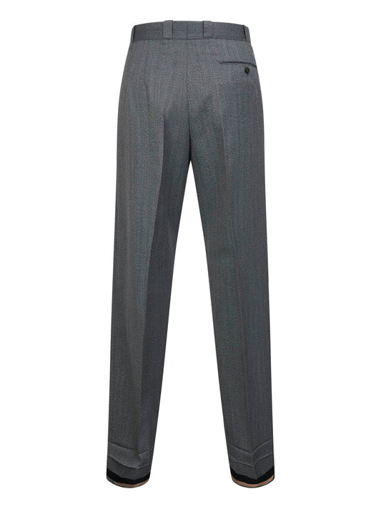 Grey herringbone wool blend trousers