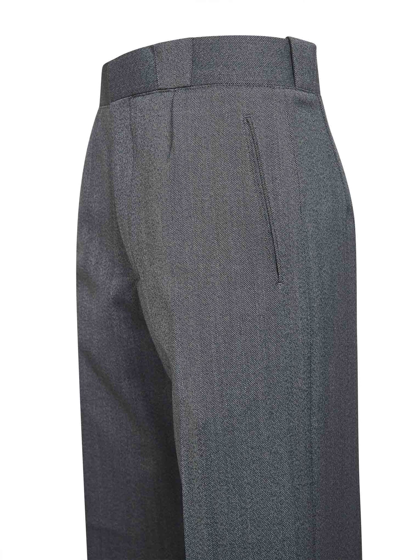 Pantaloni in misto lana a spina di pesce grigia
