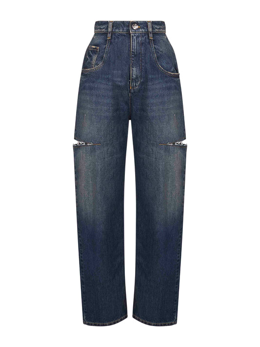 Jeans strappati in denim blu