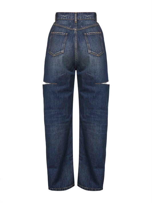 Jeans strappati in denim blu