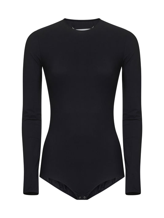Black technical jersey bodysuit