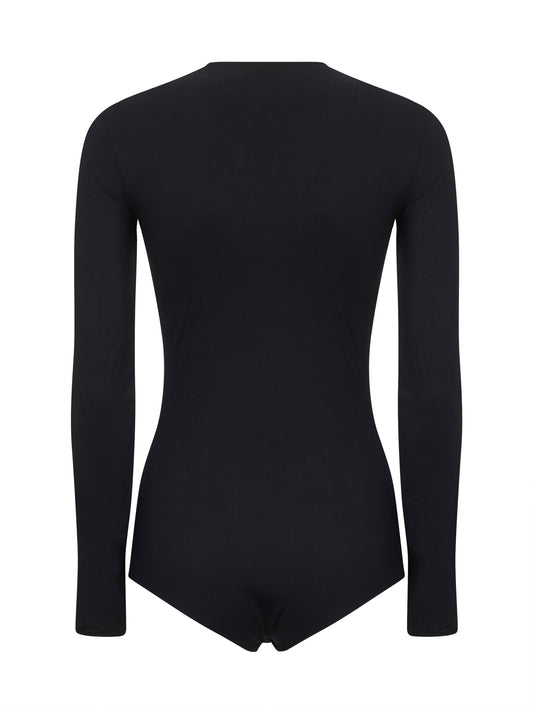 Black technical jersey bodysuit