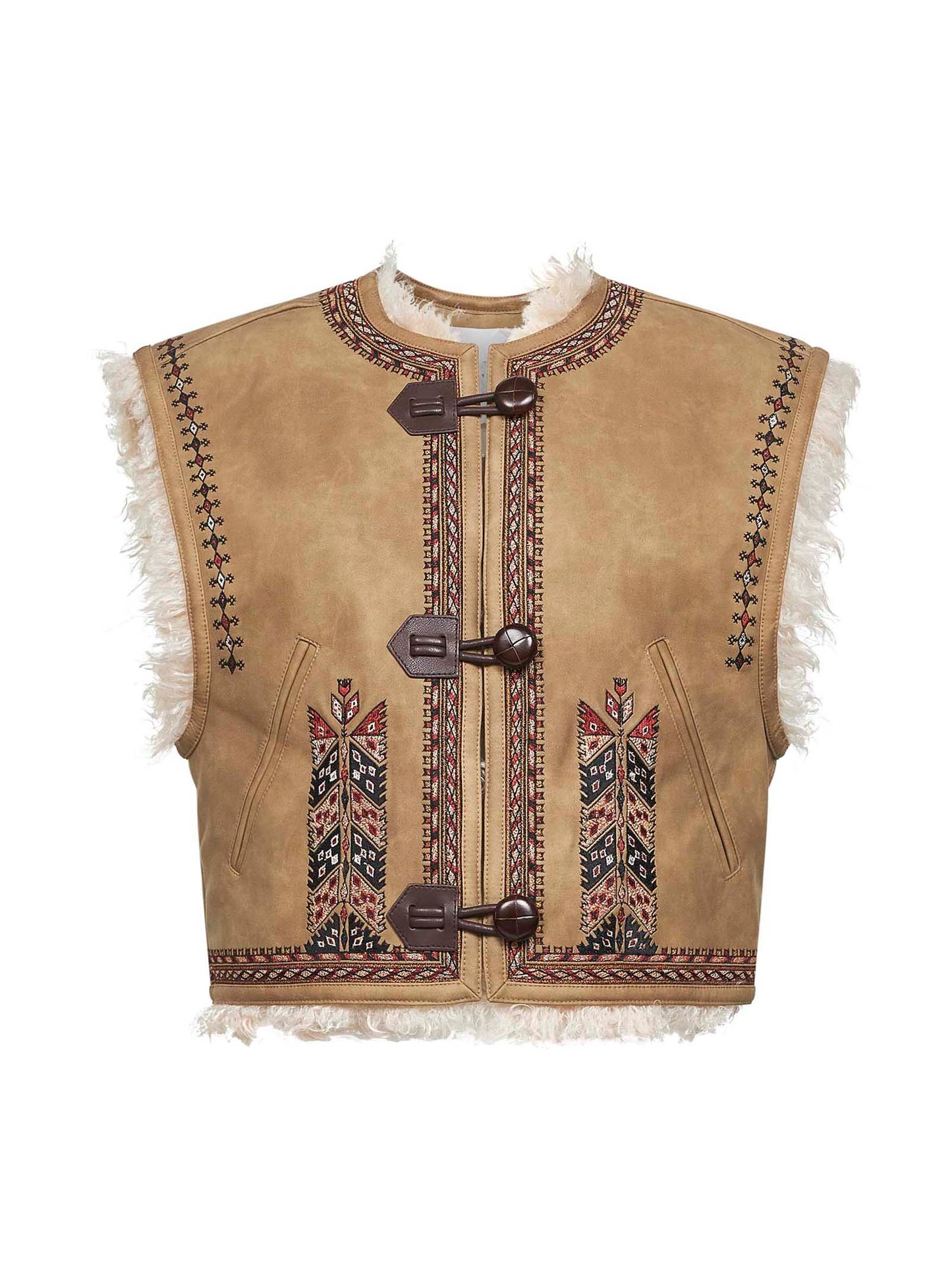 Gilet Clemencia effetto shearling ricamato beige