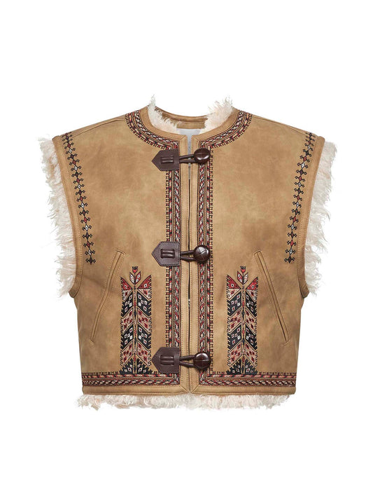 Gilet Clemencia effetto shearling ricamato beige