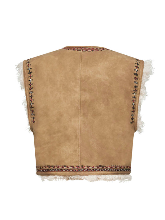 Gilet Clemencia effetto shearling ricamato beige