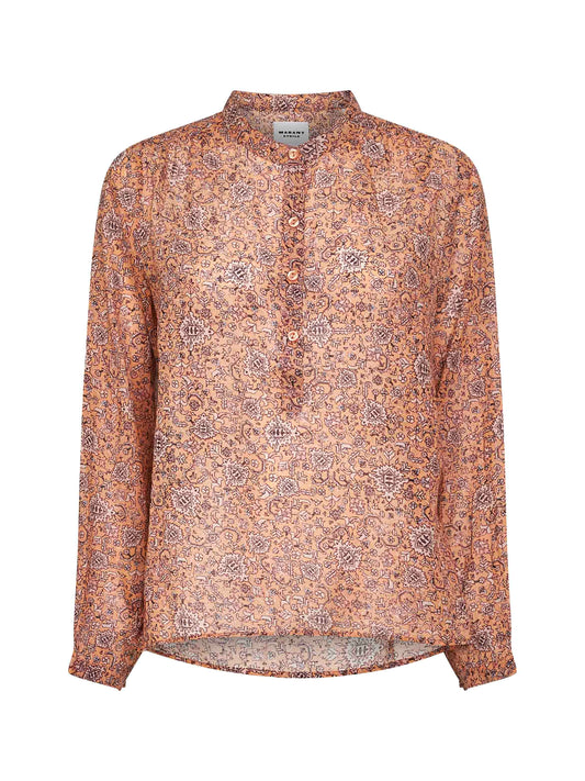 Blusa Maria in voile di cotone stampato ruggine<BR/>