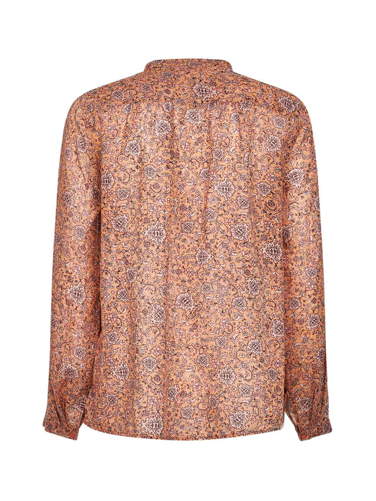 Blusa Maria in voile di cotone stampato ruggine<BR/>