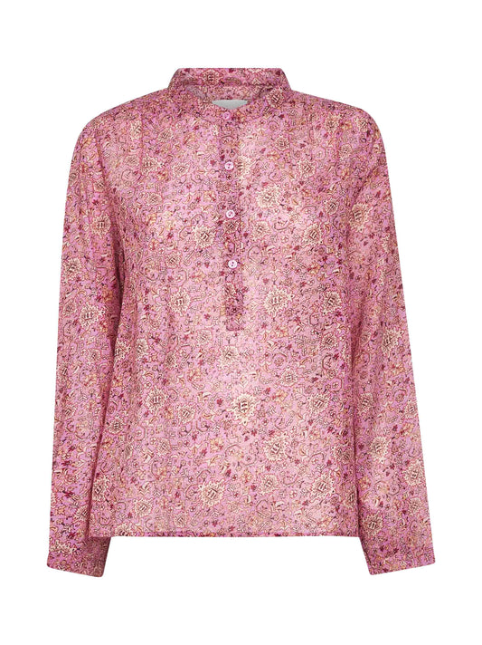 Blusa Maria in voile di cotone stampato rosa