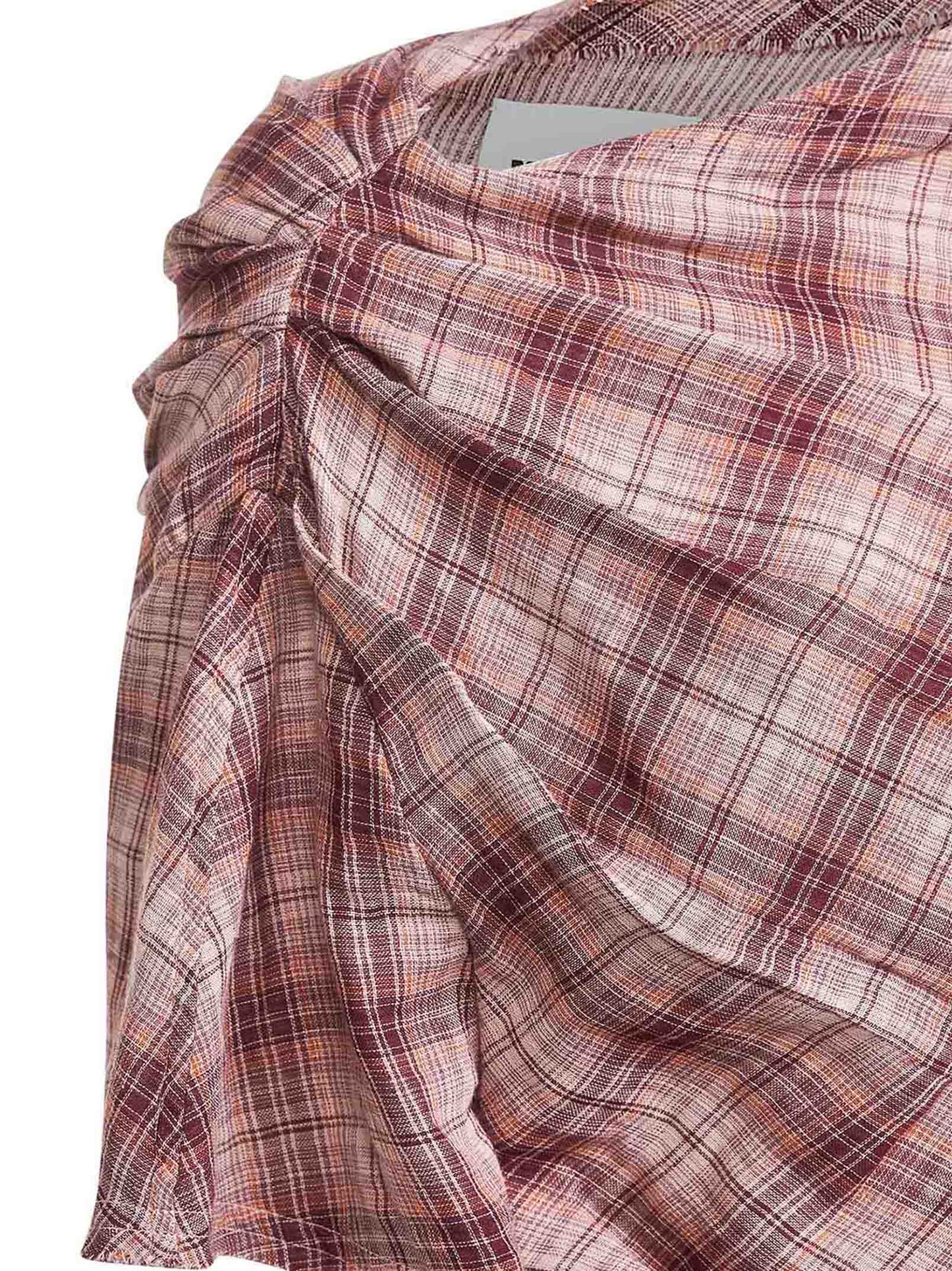 Top asimmetrico Neyela in cotone a quadri rosa