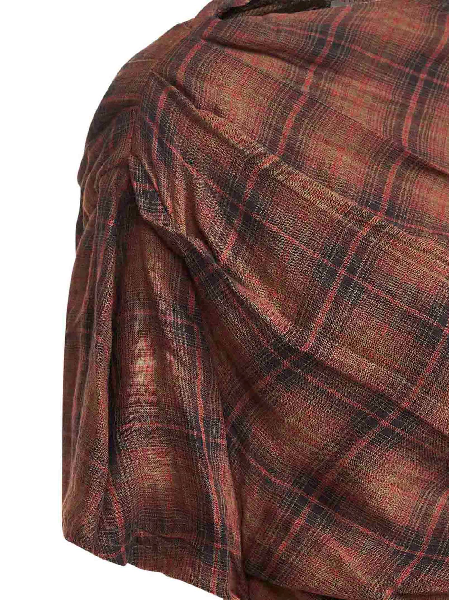 Top asimmetrico Neyela in cotone a quadri bronzo scuro