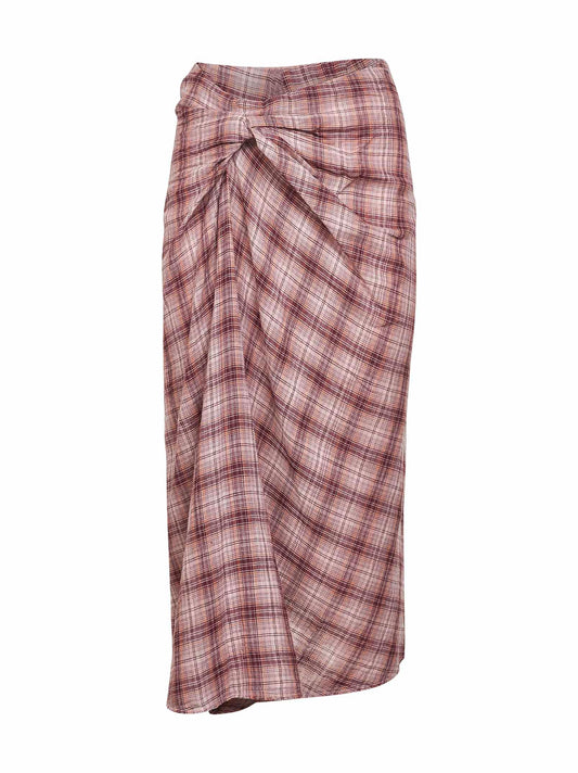 Gonna midi Nicole in cotone a quadri rosa