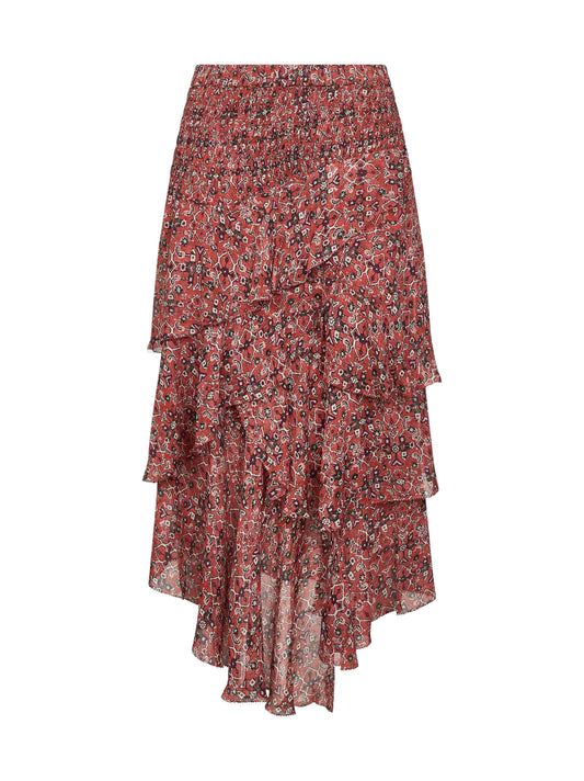 Gonna midi Brigitte in georgette stampato ruggine