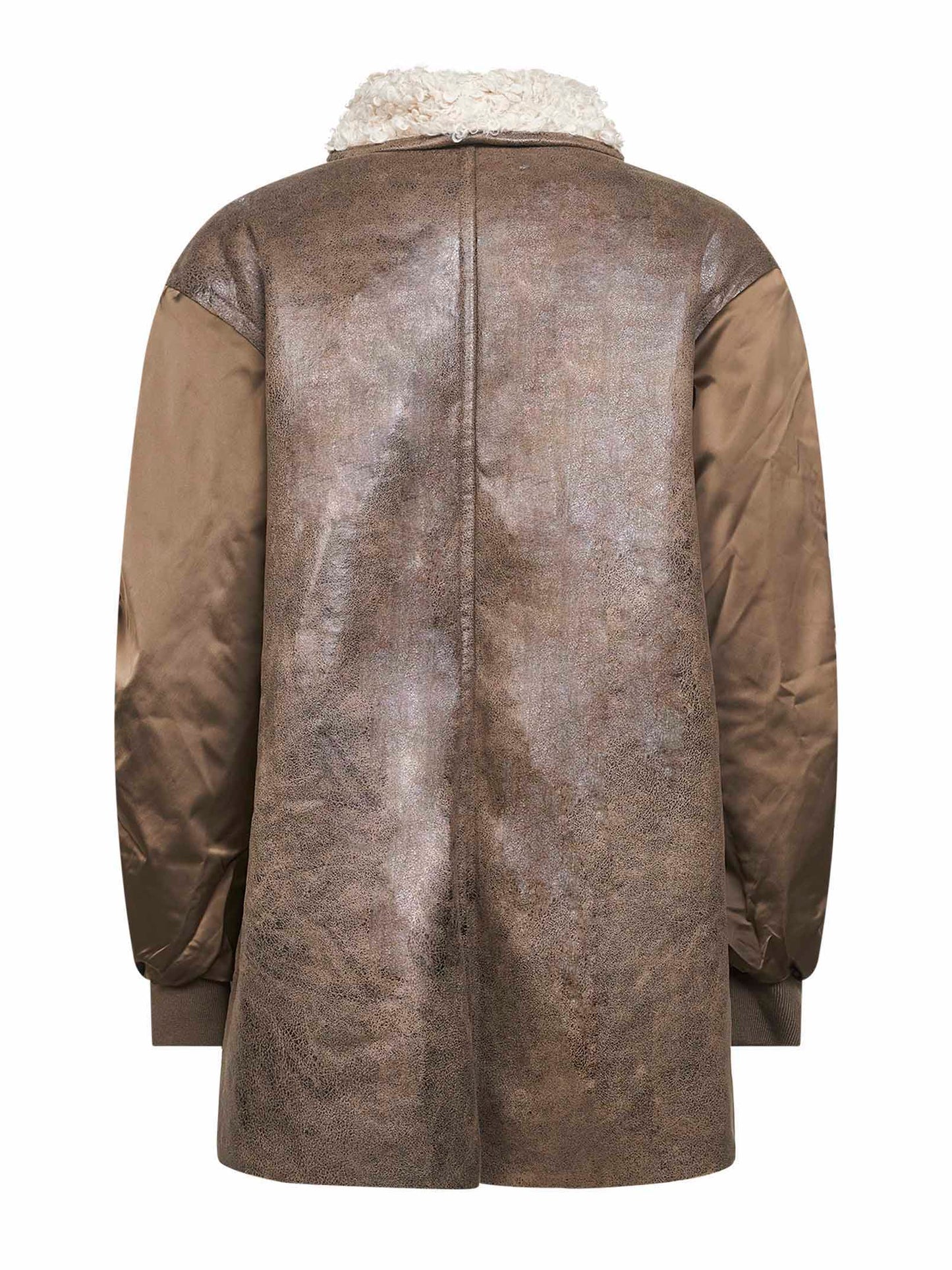 Cappotto Evina in ecopelle e nylon satinato marrone