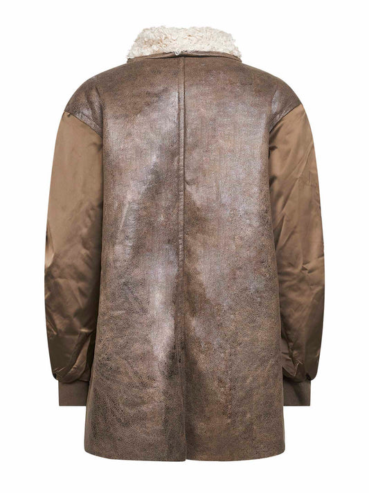 Cappotto Evina in ecopelle e nylon satinato marrone