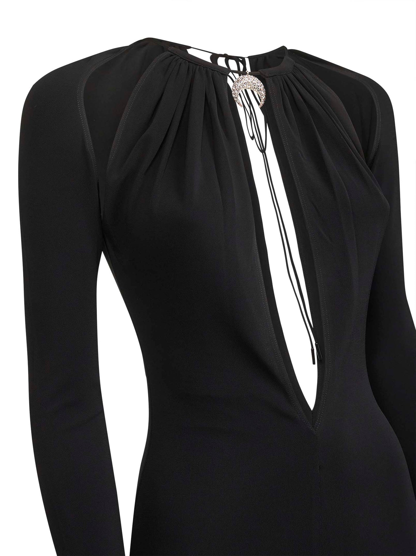 Abito lungo in jersey drappeggiato nero