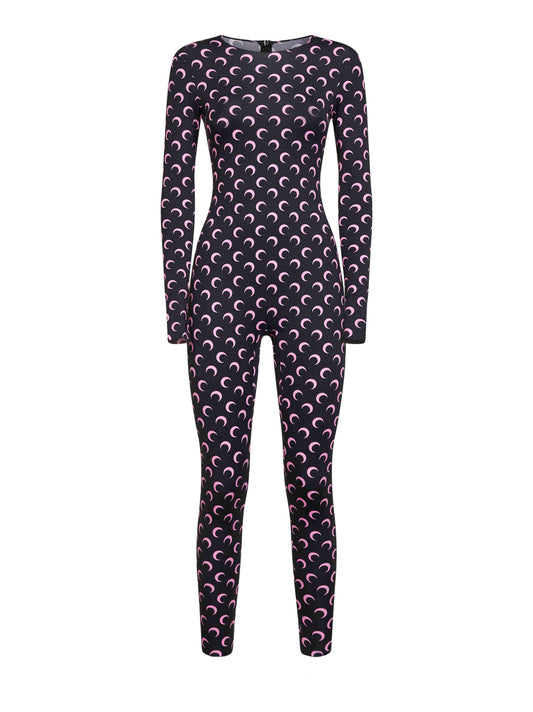 Black Moon print recycled jersey catsuit