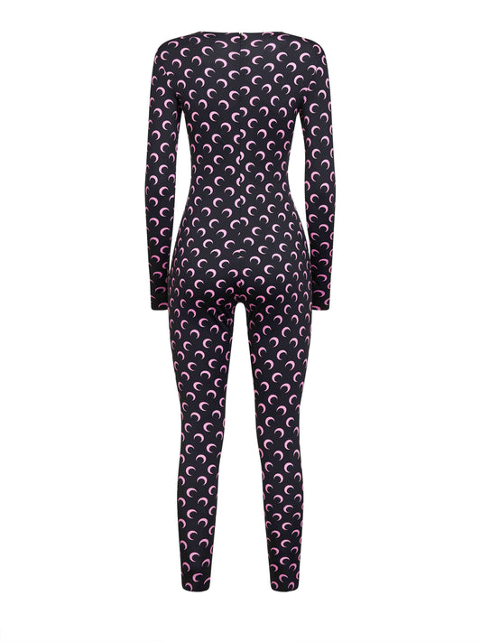 Black Moon print recycled jersey catsuit