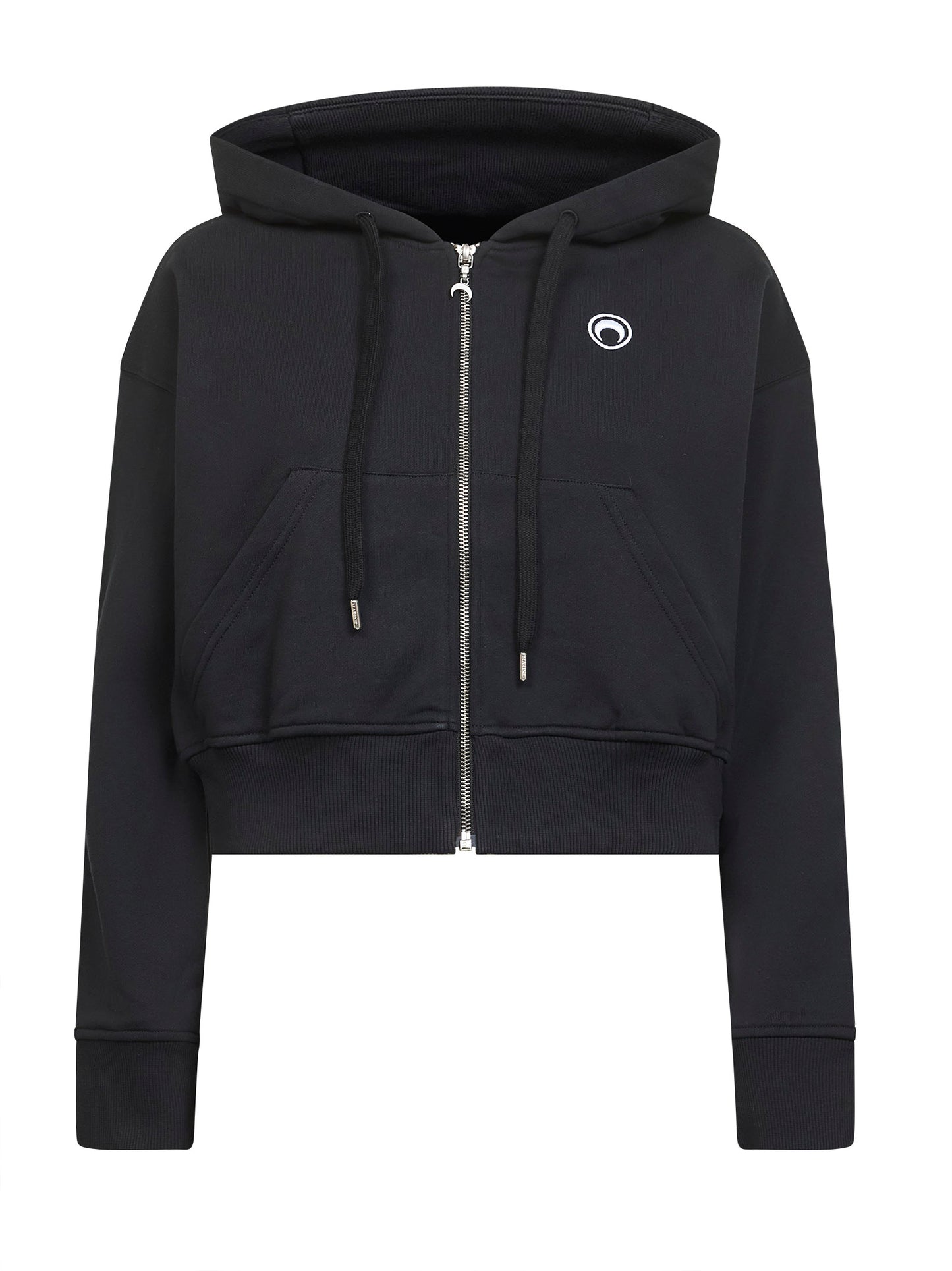 Felpa crop con zip e cappuccio Moon Logo nera